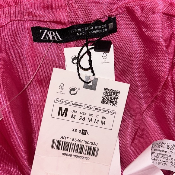 NWT Zara Fuschia Pink Voluminous Asymmetric One Shoulder Ruffled Crop Top - M - Picture 14 of 16